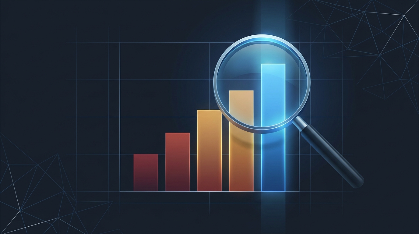 A magnifying glass over a layered signal meter rising from low to high, representing Quality Score diagnosis and CPC optimization in Google Ads.